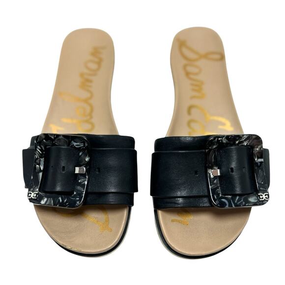 Sam Edelman Ariane Black Slip On Slides W/ Buckle 6.5 Preppy Coastal Classy - Picture 1 of 8